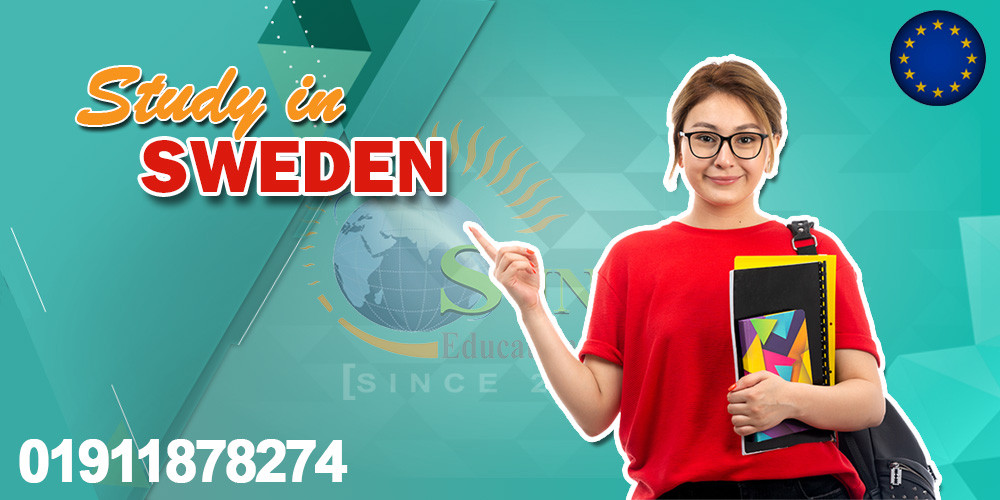 Bangladeshi student studying in Sweden, surrounded by Swedish landmarks and university buildings